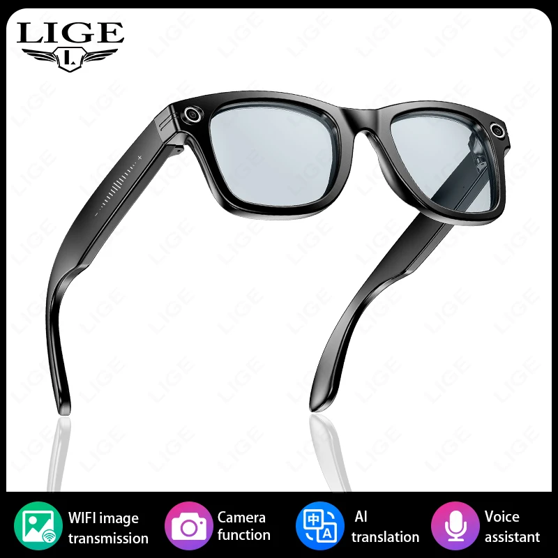LIGE New Photography Video Smart Glasses Interactive Smart Glasses with Photochromic Lenses AI Translation Fashion Sunglasses