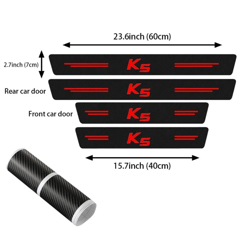 Car Door Sill Protector Plate Carbon Fiber Anti Scratch Sticker For KIA K5 Logo Badge Rear Trunk Threshold Bumper Guard Strips