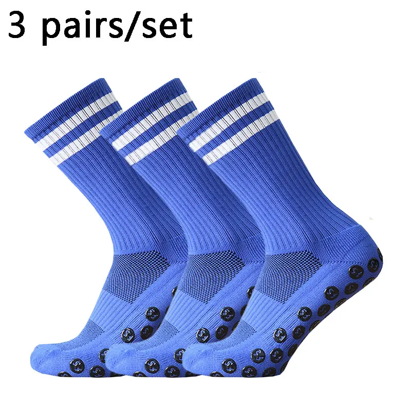 3 pairs of anti slip, sweat and odor resistant FS stripe football socks and sports socks with adhesive points