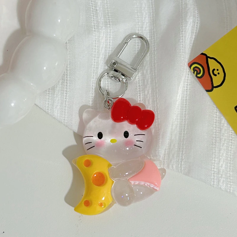 Kawaii Sanrio Sleutelhanger Schattige Zoete Anime Sleutelhanger Ijs Transparant Jelly Cartoon Sleutelhouder Schooltas Hanger Oortelefoon Bedels