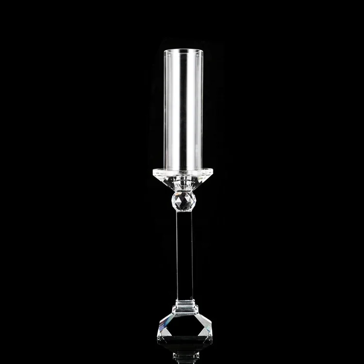 Wholesale European Home Decor Glass Candle Holder Tube Crystal Candlestick