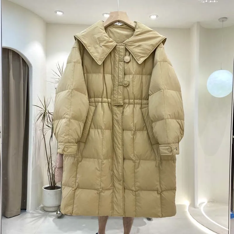 Down Jacket Women 2023 Winter Long White Duck Down Coat Elegant Zipper Parkas Warm Korean Fashion New Overcoat