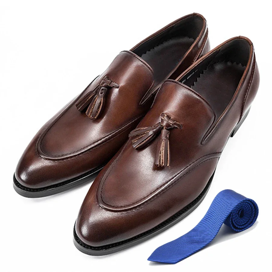 British Style Gentlemen Party Wedding Tassel Loafers Formal Shoes Genuine Leather Slip-on Black Brown Evening Suit Shoes for Men