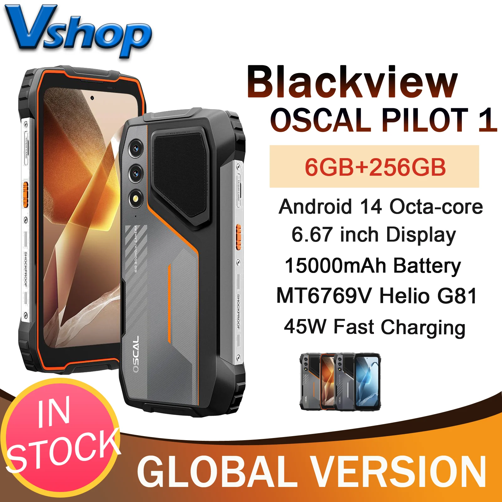 Прочный телефон Blackview OSCAL PILOT 1 6 ГБ + 256 ГБ 6,67 дюйма HD + дисплей 15000 мАч Android 14 MediaTek MT6769V Helio G81 NFC-смартфон