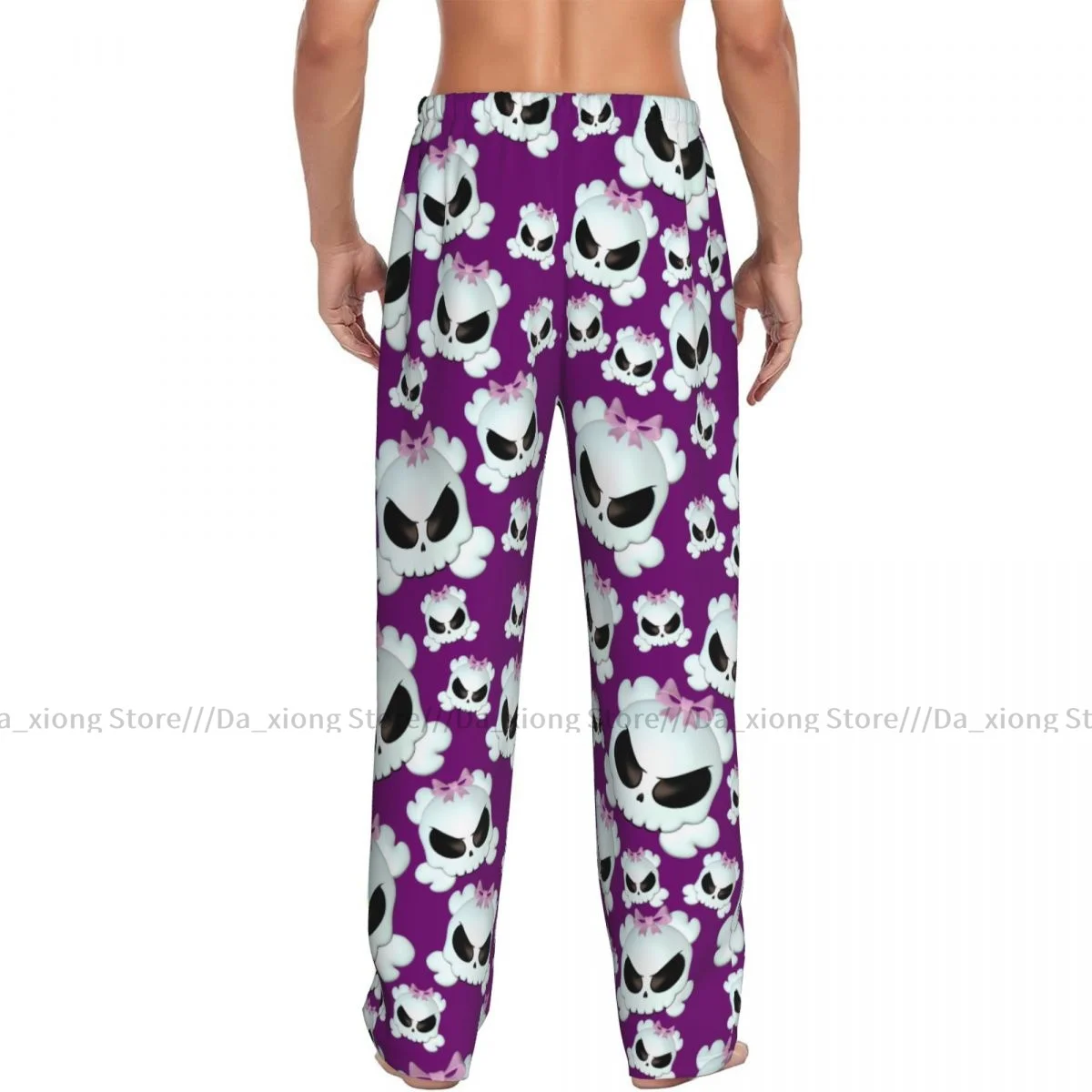 Men's Sleepwear Loose Sleep Pants Pajamas Skulls With Pink Bows Purple Long Lounge Bottoms Casual Homewear