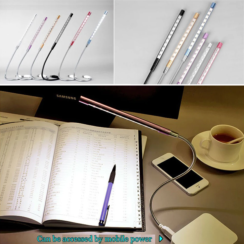 Portable Metal Material USB LED Light Lamp 10LEDs Flexible Book Reading Lights for Notebook Laptop PC Computer New