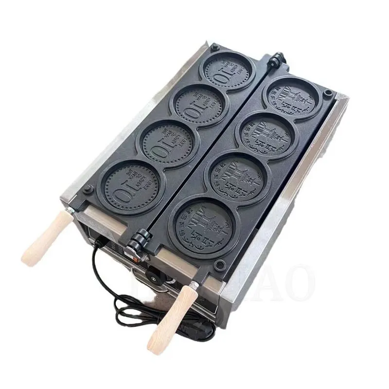 Electric 220V 110V Gold Coin Waffle Cake Machine 4pcs Korean Japanese Currency Maker Stainless Steel Commercial Or Household