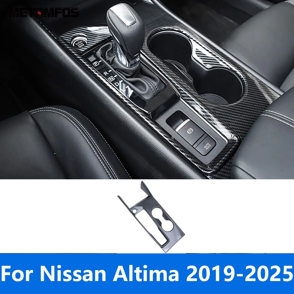 

For Nissan Altima 2019-2024 2025 Carbon Fiber Center Console Gear Shift Box Cover Trim Water Cup Holder Interior Accessories