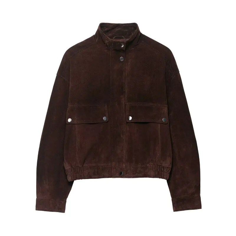 

Vintage Street Pilot Jacket Fashionable Elegant Office Lady Streetwear Full Sleeves Fit Warm Coat Pocket Tops Jacket