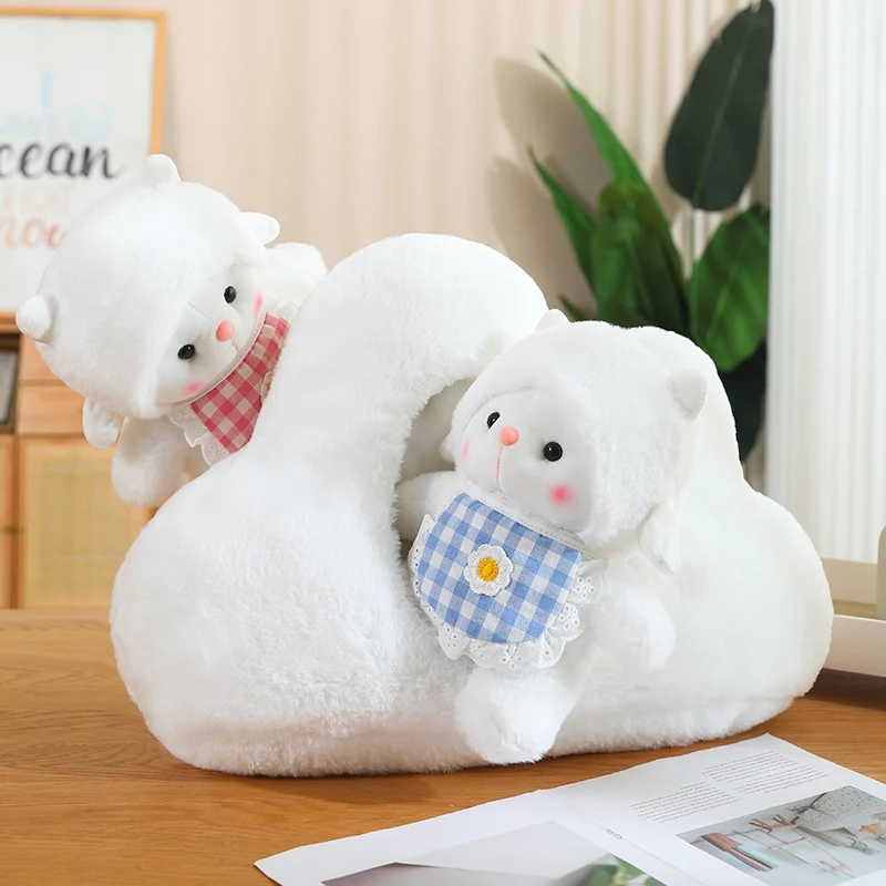 

Creative Soft Cloud Pillow Cute Sheep Wear Bibs Plush Toys Kawaii Stuffed Fluffly Lamb Plushies Dolls for Girls Gifts Home Decor