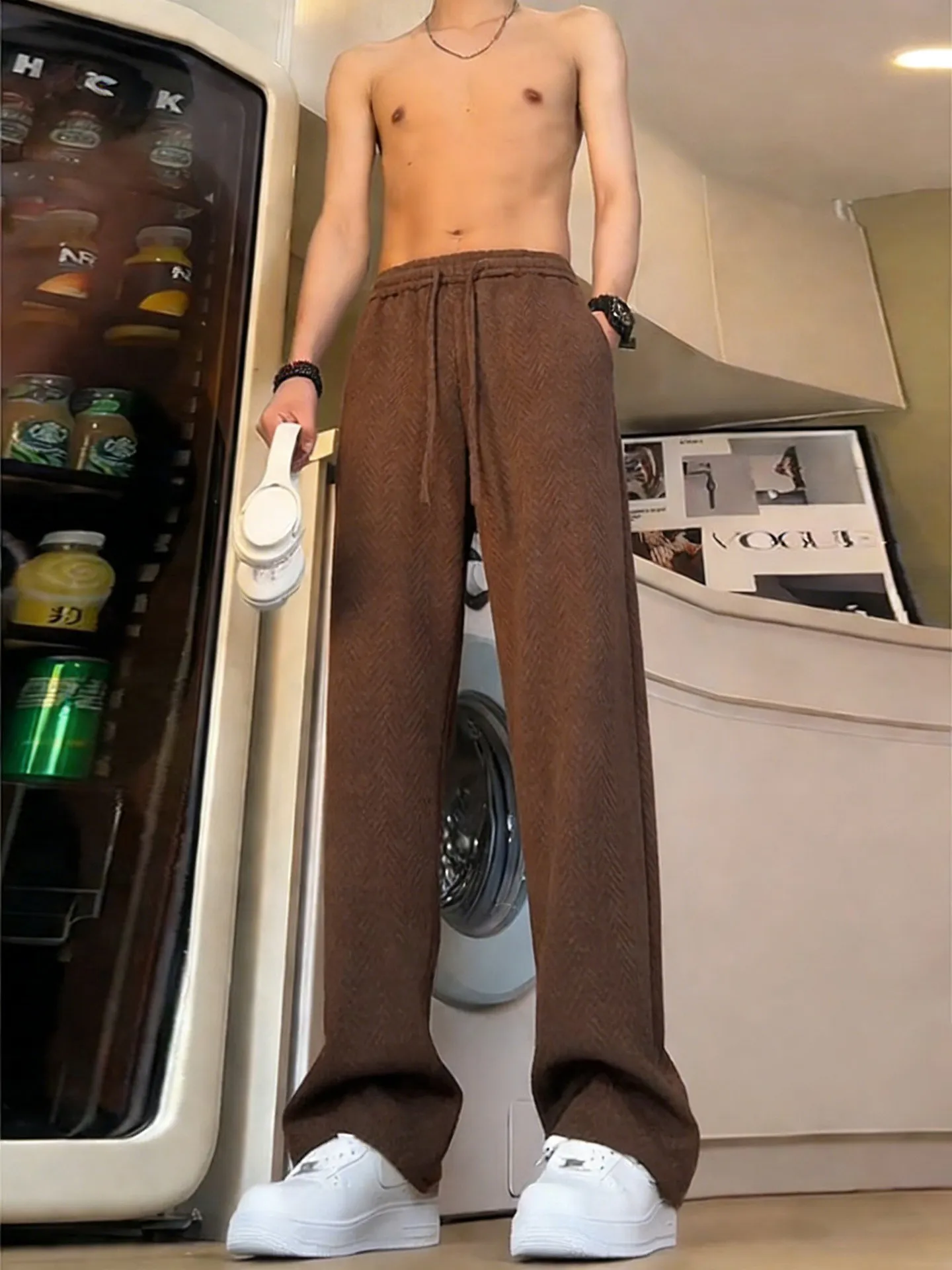 

Мужские коричневые брюки American Sle с флисовой подкладкой, прямого кроя, повседневные, свободного силуэта, со средней посадкой, весенняя коллекция