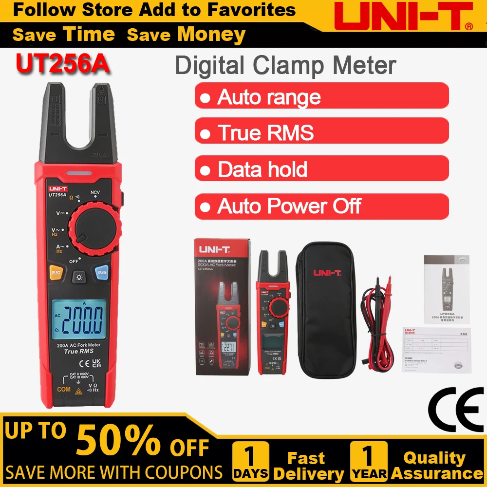 UNI-T UT256A Digital Clamp Meter True RMS Fork Meter AC Current Pliers Ammeter Voltmeter Capacitor Frequency Tester