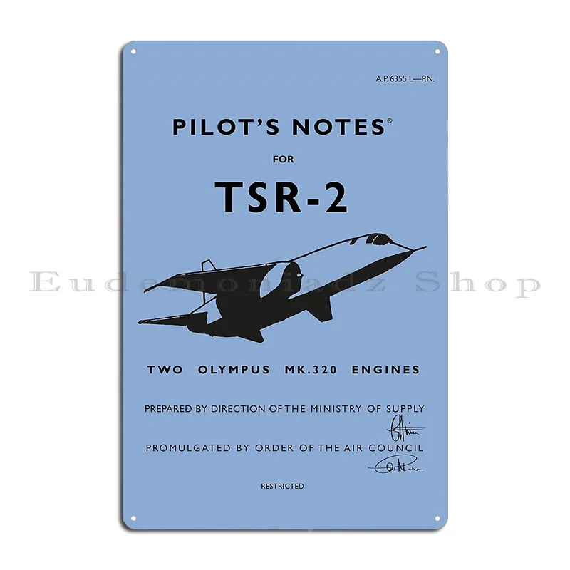 Pilot S Notes For Tsr 2 Metal Plaque Poster Club Pub Designs Wall Custom Garage Tin Sign Poster