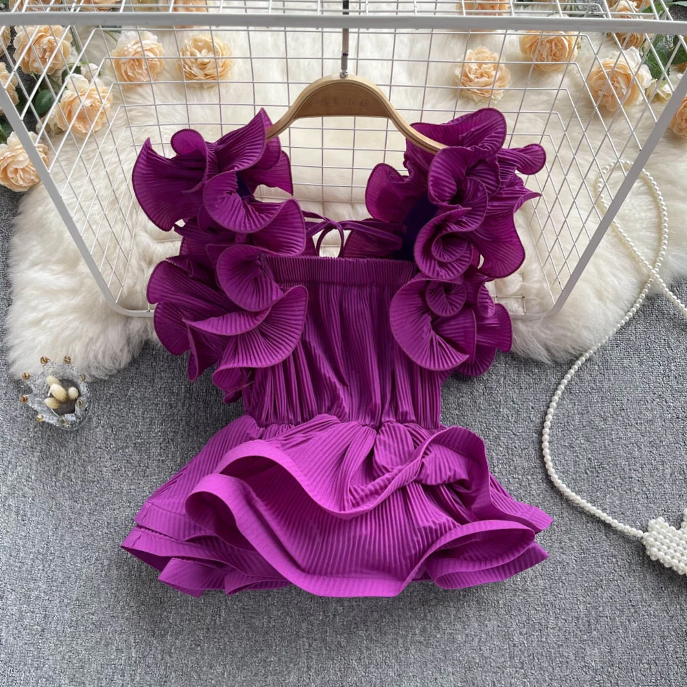 

Women's Clothing Summer 2023 Ruffle Halter Tank Top Women's Sexy Outer Wearing Sweet Tunic Skirt Solid Color Blouse Top Women