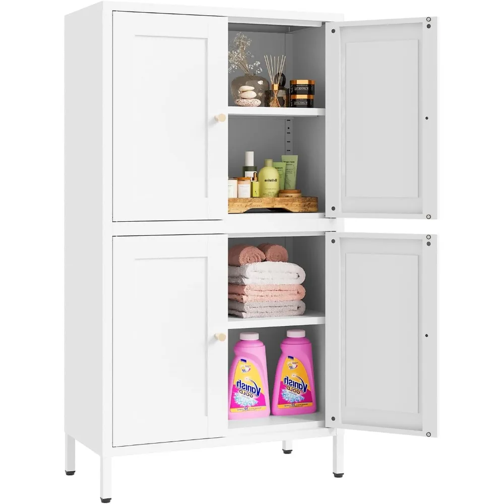 

White Bathroom Storage cabinets, 43" Cabinet for Bathroom, with 4 Doors and Adjustable Shelves Bathroom cabinets, Freestanding