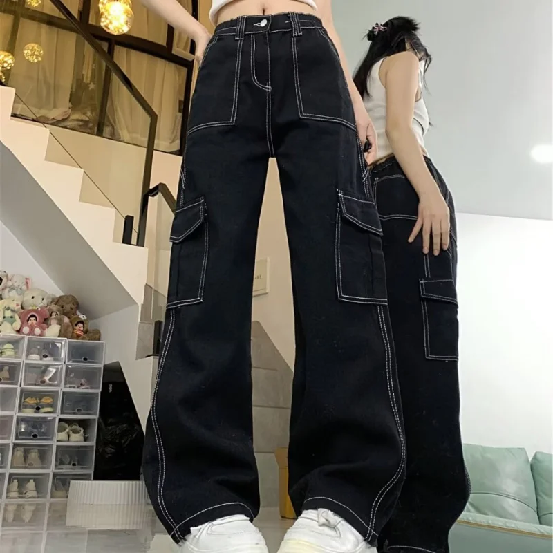 

American Style Workwear Jeans Women2025Hot-Selling Summer New High-Waisted Slimming Loose Casual Straight Wide-Leg Pants