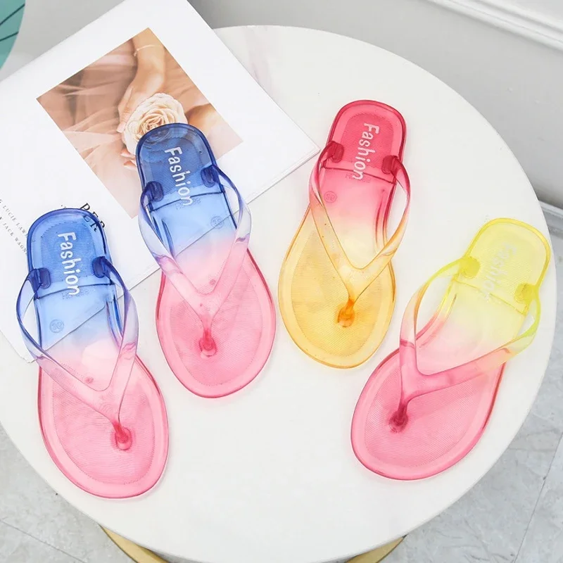 Women Flip Flops Beach Slippers PVC Transparent Clear Crystal Casual Sandals Summer Bathing Indoor Outdoor Flat Slide Jelly Shoe