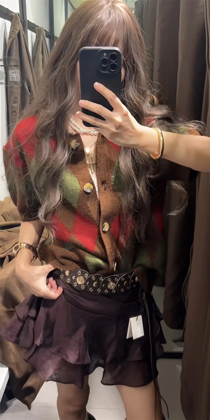 

Women's Sweater Autumn and Winter Diamond Pattern Knitted POLO Jacket Women's Fashion Casual Top