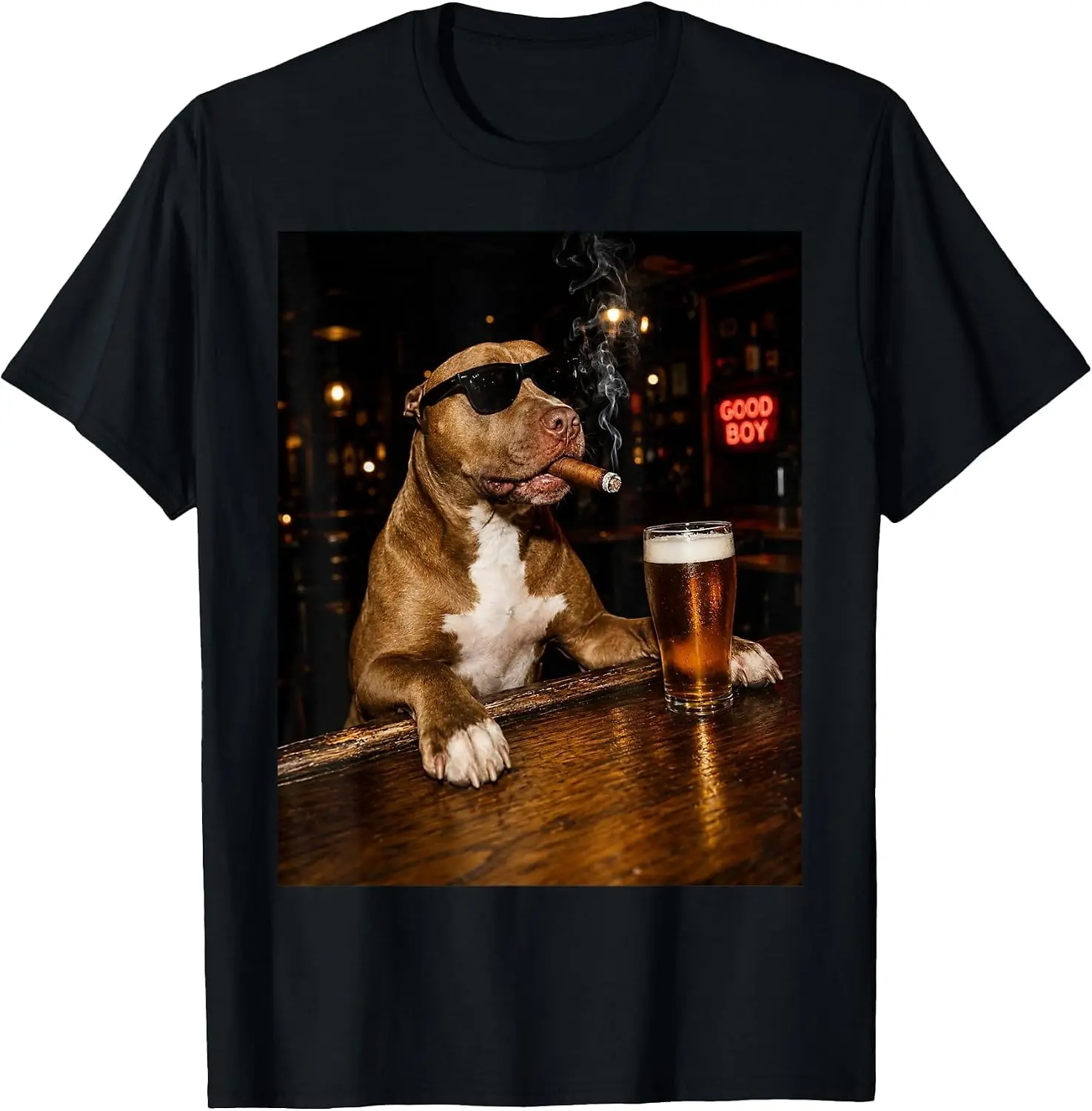Silly Pitbull Drinking Beer Graphic Good Boy Dog Lovers T-Shirt