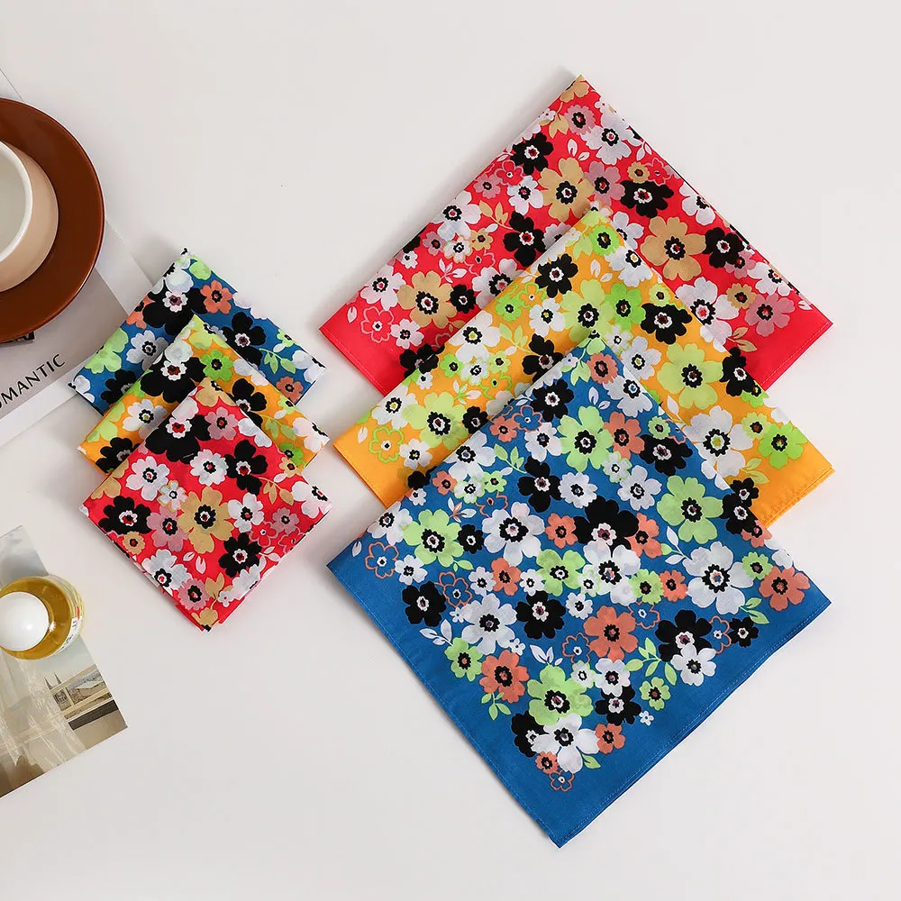 3/6Pcs Women's Pure Cotton Printed Handkerchief Elegant Soft and Comfortable Thin Flower Absorbent Sweat Wiping Hand Towel 43cm