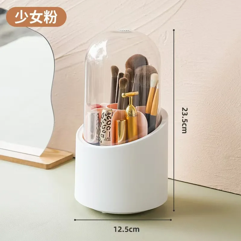 Rotating Makeup Brush Storage Bucket With Lid
