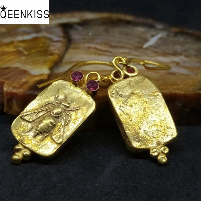 

QEENKISS EG6347, Изящные Ювелирные изделия, оптовая продажа, модные женские, для дня рождения, свадьбы, ретро, квадратные, пчела, AAA, циркон, 18KT, золот...