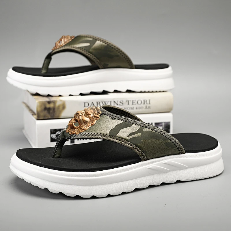 Brand flip-flops Men's summer vintage flip-flops Soft platform beach men's shoes non-slip slip-on sandals T17