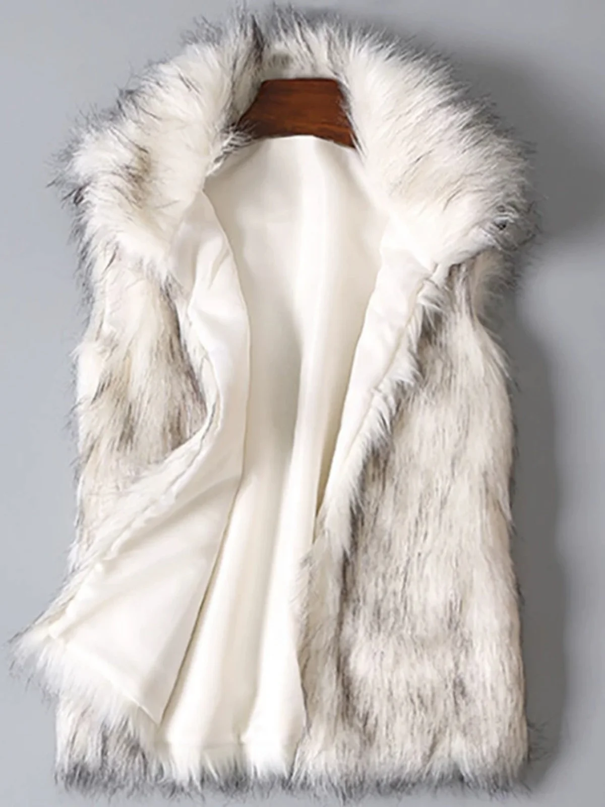 معطف نسائي متوسط الطول من الفرو ذو ياقة واقفة، دافئ، بتصميم عصري، معطف خارجي منفوش بدون أكمام مع وسادات زخرفية