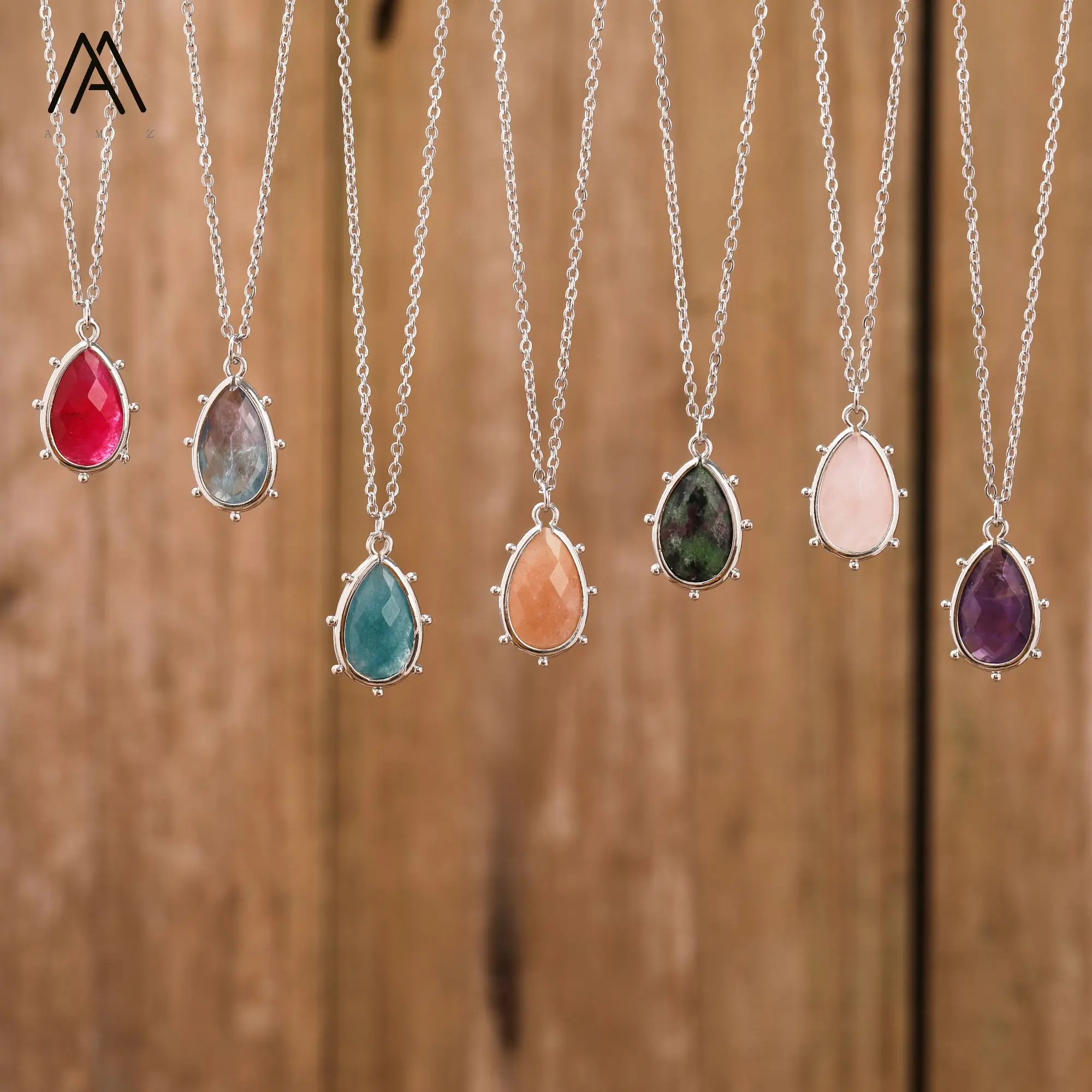 

Boho Style Teardrop Crystal Necklace Silver Chain Drop Gemstone Fashion Pendant Women Gifts Chakra Jewelry