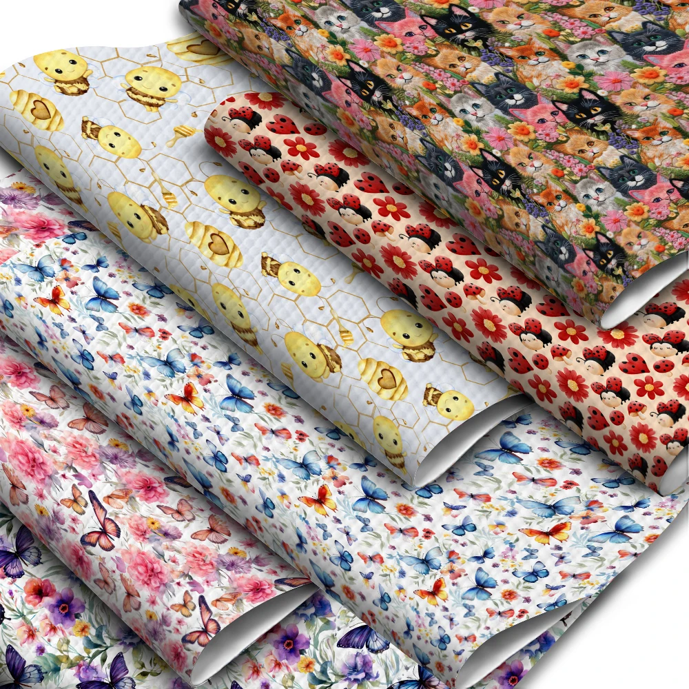 Butterfly Bee Cat Animal Faux Leather 30X136cm for Hairbows DIY Craft Handmade Accessories