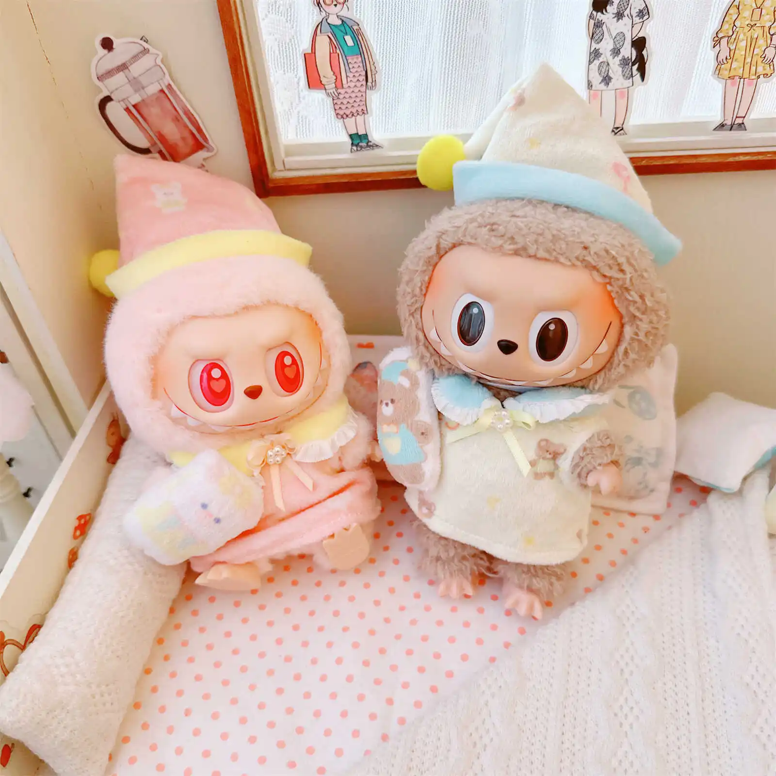 

Doll Clothes Pajamas Labubu Set Change Clothes Doll Replacement Yellow and Pink Three-piece Set