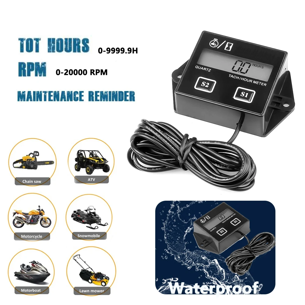 Resetable Engine RPM Meter 0-20000RPM Motorcycle Tachometer Maintenance Reminder Function Tach Hour Meter RPM Digital Speed Hour