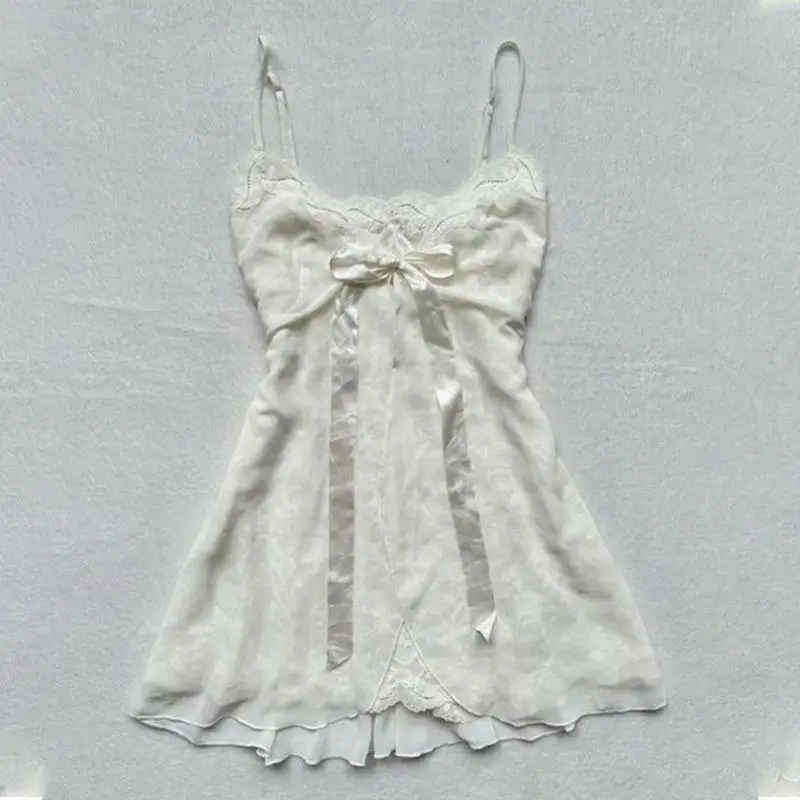 Y2k Summer New Solid Sling Tops Kawaii Lace Bow Inside A Sling Vest 90s Aesthetics Crop Top Women Pink Tank Top Fashion Punk Top