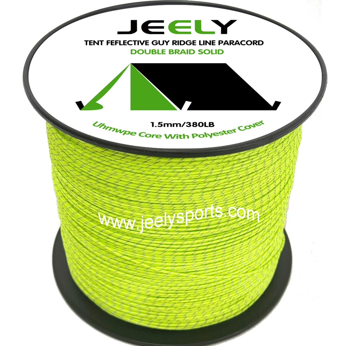 

Jeely 1.5mm 160ft/50m roll 380lb UHMWPE Core Polyester Jacket with Reflective Tracers Rope for Tent Hammock Cord