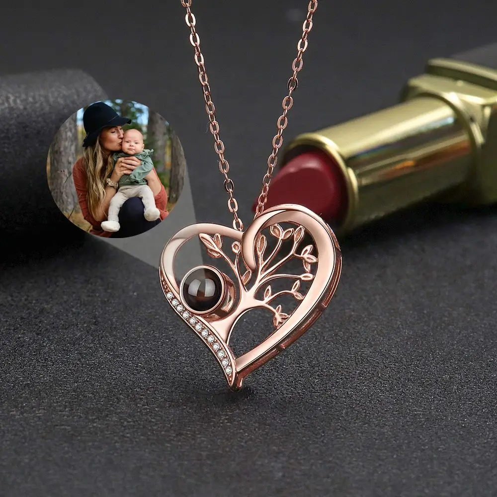 Customized Photo Projection Necklace Custom Photo Necklace for Women Lover Heart Pendant Personalized Jewelry Mother's Day Gift