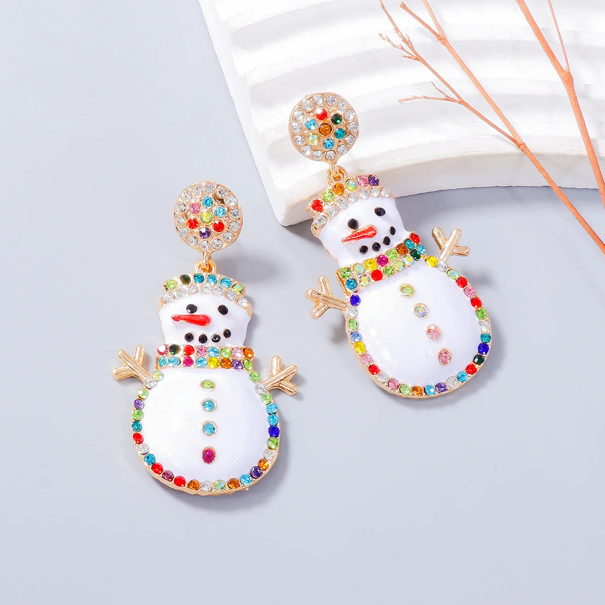 Christmas Colored Rhinestone Snowman Alloy Earrings Light Luxury Fashion Jewelry For Women Xmas New Year Gifts