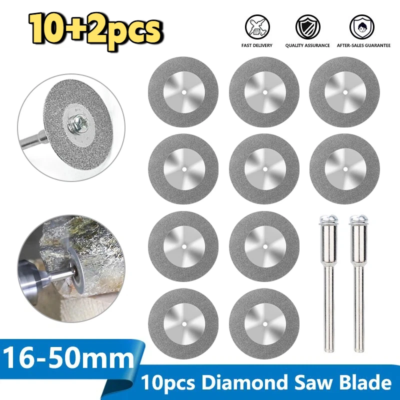 10+2pcs 16-60mm Diamond Saw Blade Mini Diamond Grinding Wheel Circular Saw Blade for Dremel Rotary Tool Mini Cutting Disc