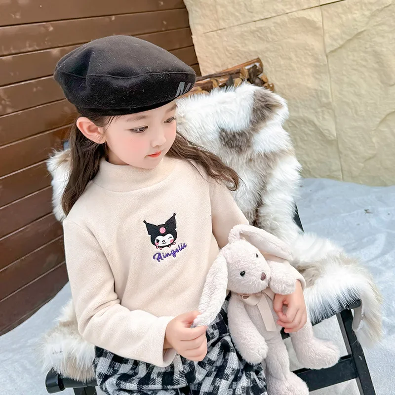 Kuromi Anime Kawaii Sanrio Ins Fashion Children Embroidery Plus Fleece Shirt Cute My Melody Thickened Hooded Clothing Gifts