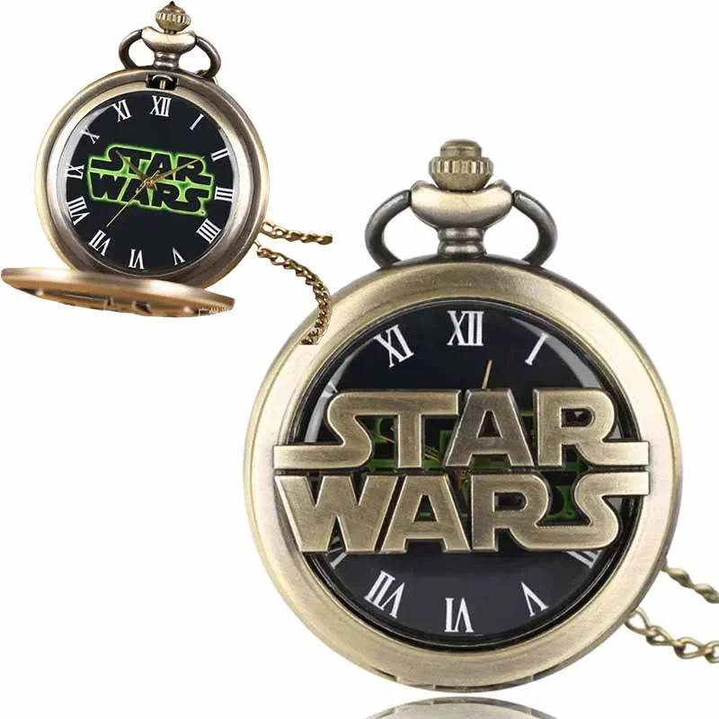 

Карманные часы Star Wars в стиле аниме с резным кварцевым механизмом, римскими цифрами, подвеска-кулон, подарок для женщин и мужчин, с цепочкой-брелоком в антикварном стиле