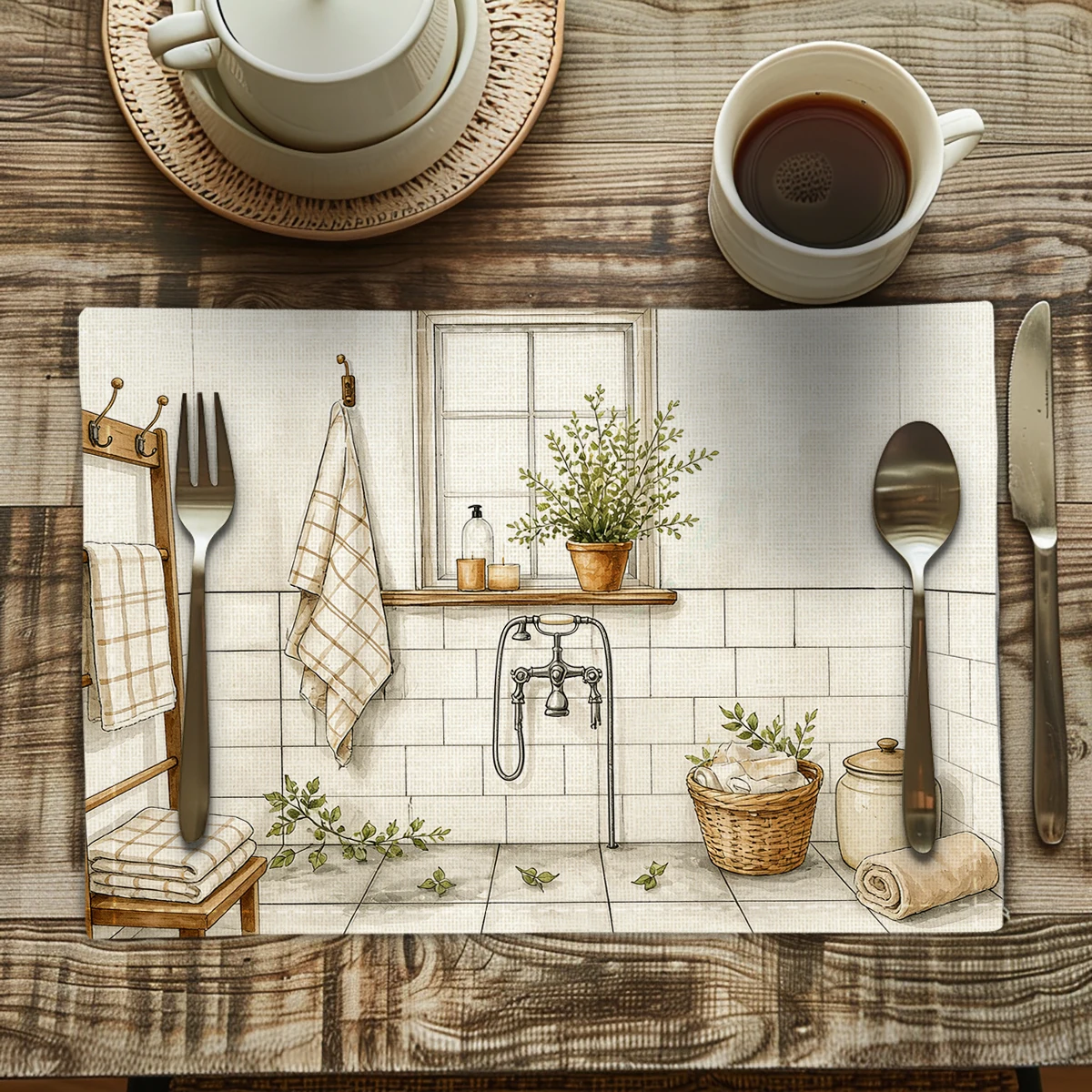 Bathroom Rules Themed Polyester Placemat - Decorative Table & Counter Mat, Creative Home Bathroom Decor Accessory