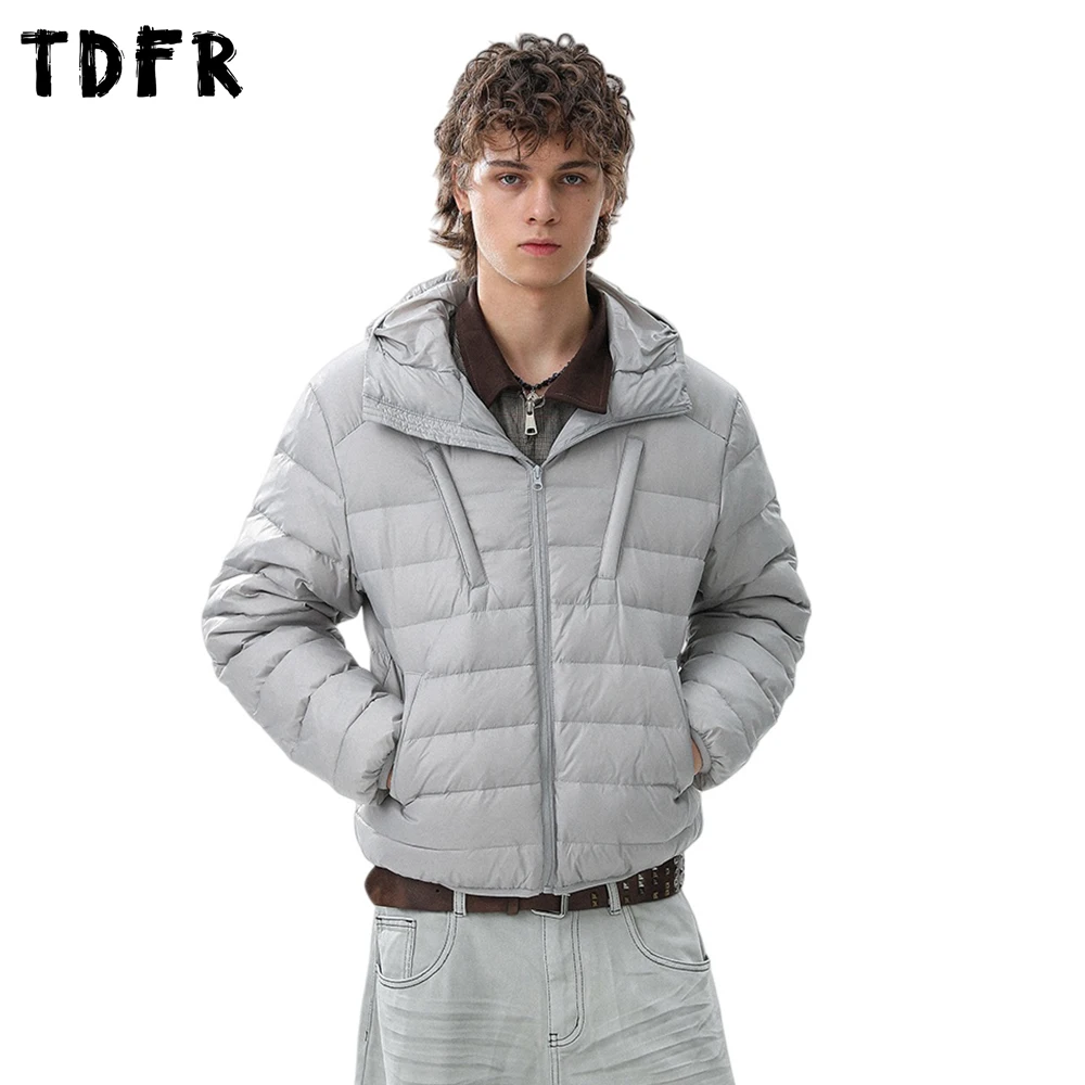 

Мужской пуховик с несколькими карманами, однотонный зимний стиль сафари, свободная толстая стеганая куртка с длинными рукавами и капюшоном, мужская