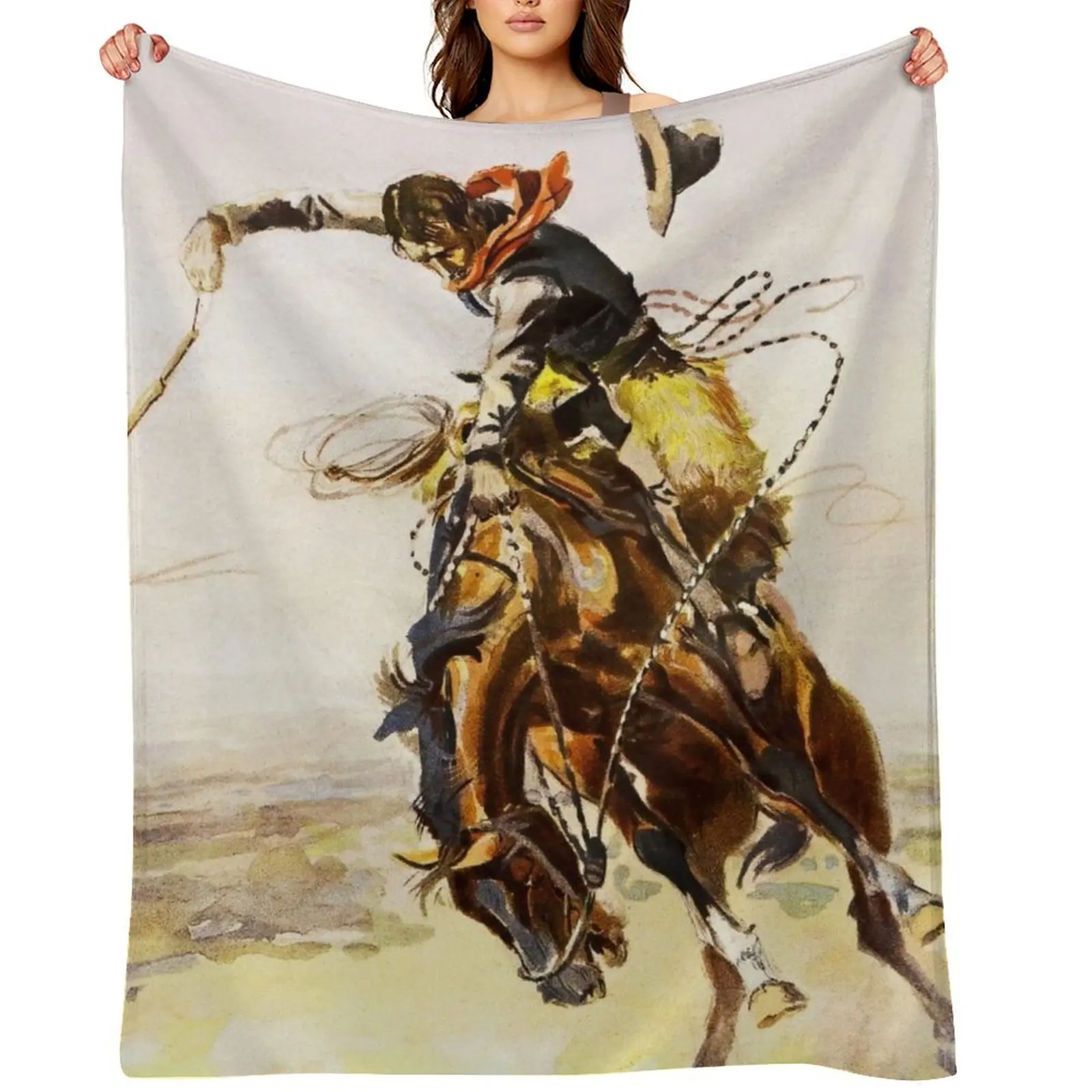 

“A Bad Hoss” by Charles M Russell Throw Blanket Tourist Decorative Throw Travel halloween Blankets
