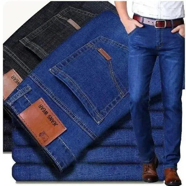 Men's Slim Fit Soft Business Casual Denim Trousers Straight Leg Korean Style Comfortable Fashionable Summer Pants