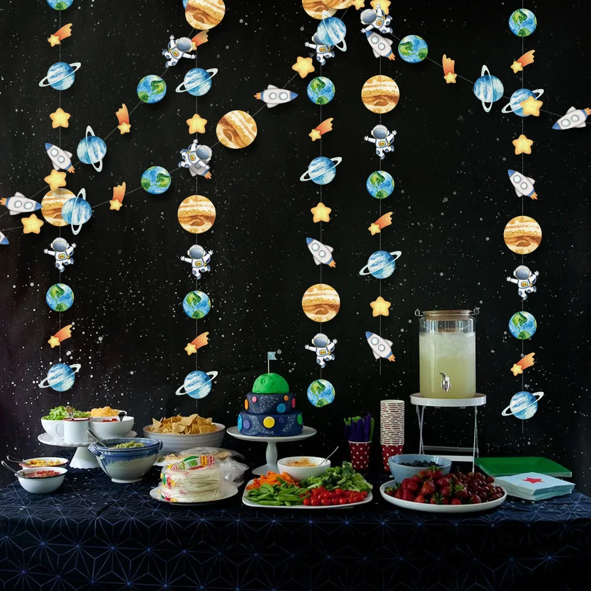 Weltraum Astronaut Planet Rakete Papier String Girlande Banner Kinder Geburtstag Baby Shower Party Wand Hintergrund Hängen Dekor – Detail 1