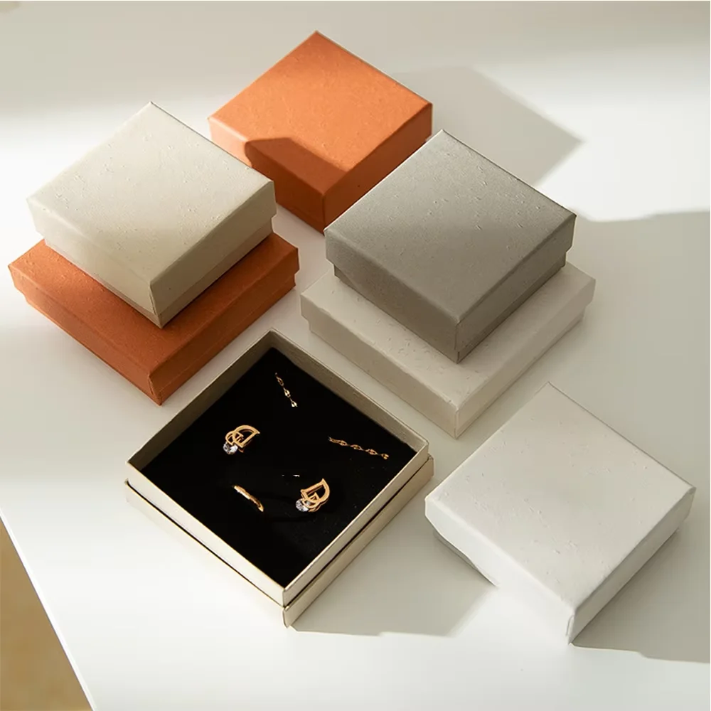 

12Pcs Jewelry Cardboard Box Ring Earring Bracelet Necklace Boxes Flannel Bag Packaging Paper Case Handbag Container Organizer