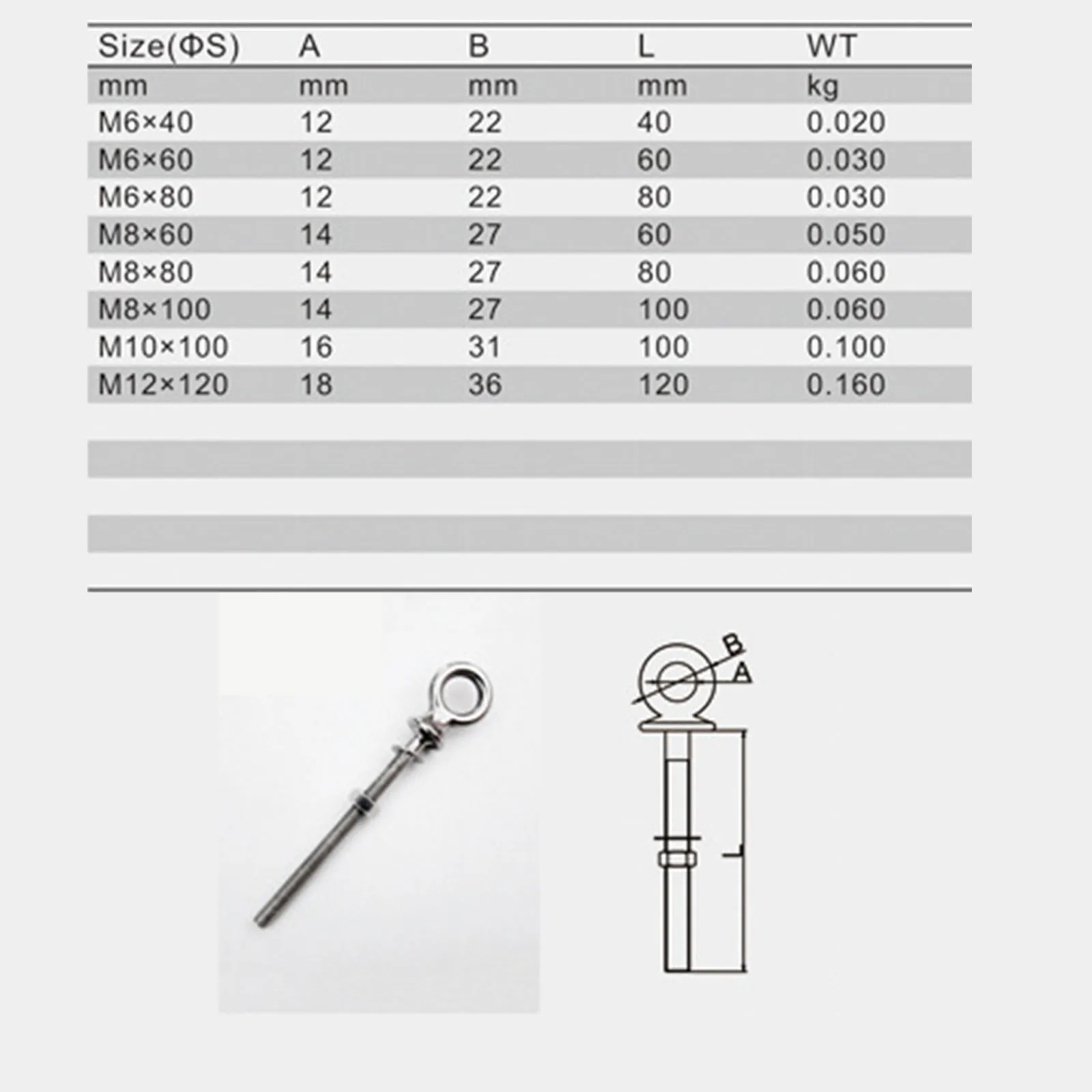 1pc 316 Stainless Steel Lifting Eye Screw Bolts M6 M8 M10 M12 Long Shank Collared Casting Round Ring Hook Bolt Screw Fasterners