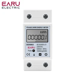 AC 230V 110V 60A 50/60Hz LCD Digital Display Single Phase Electric Energy Meter kWh Digital Watt-Hour Meter Test Meters Din Rail