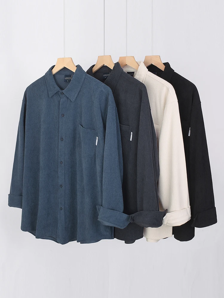 

Мужская вельветовая рубашка в японском ретро-стиле с длинным рукавом, свободного кроя, повседневная, весенне-осенняя, цветная, рабочая, дышащая, из полиэстера