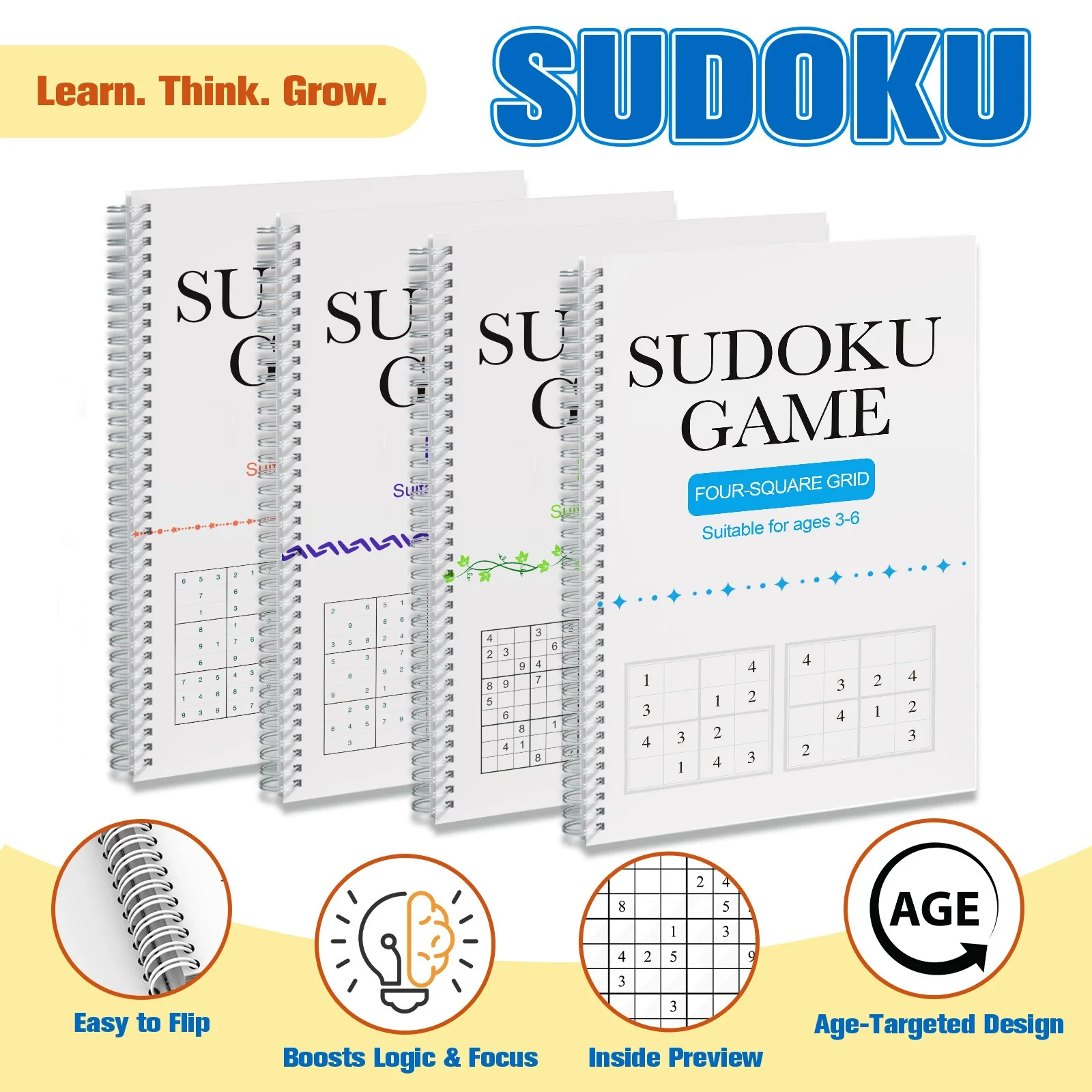 Buku Latihan Sudoku Bahasa Inggris Latihan Matematika Berpikir Logis untuk Anak-anak Segala Usia, Latihan Otak Bermain Dengan Otak Pintar