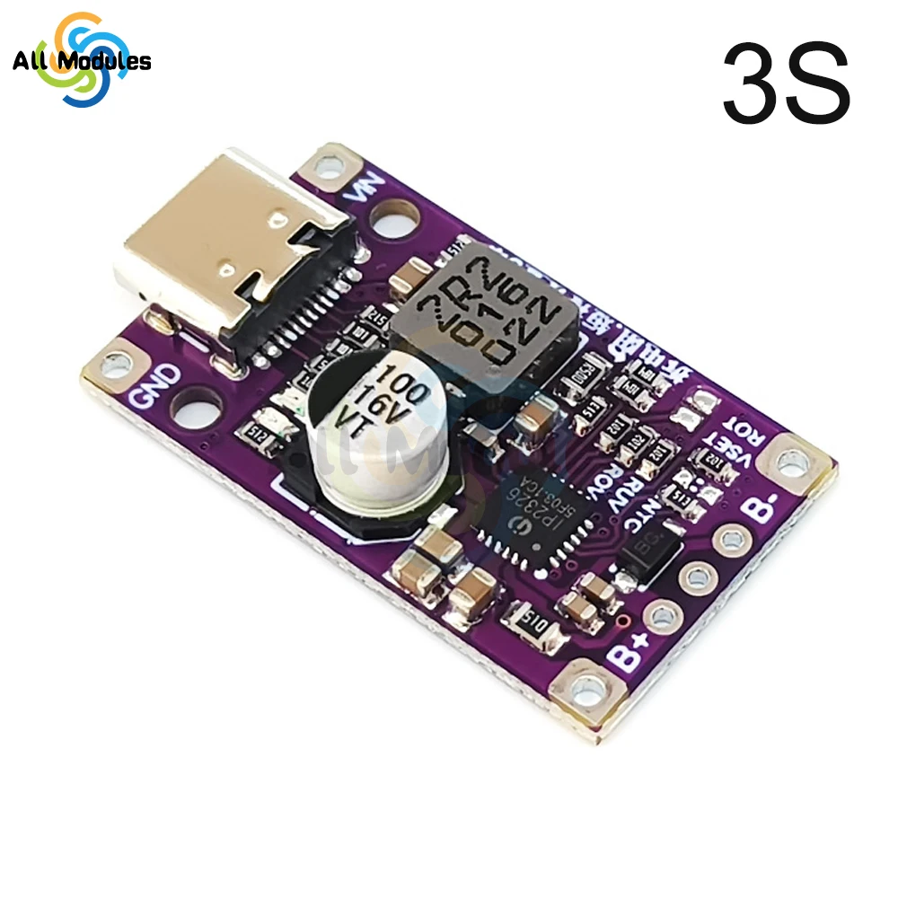 Multi-Cell 2S 3S Type-C USB Boost Converter Step-Up Power Module LiPo Polymer Li-Ion Charger Protection Board